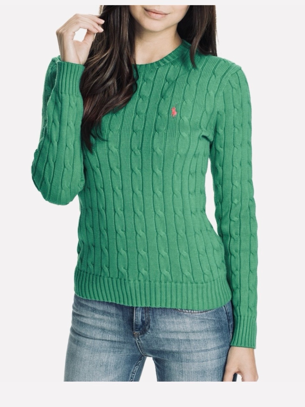 Ralph Lauren Green Cable Knit Cotton Sweater Size XL